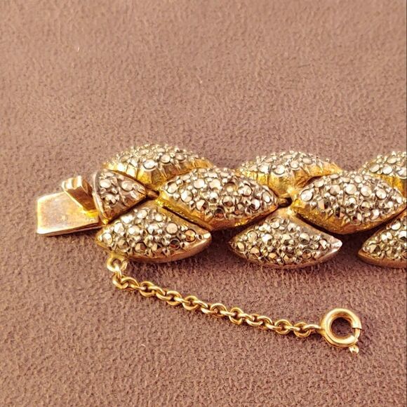 Vintage Marcasite Gold Over Sterling Link Bracelet - Picture 8 of 8